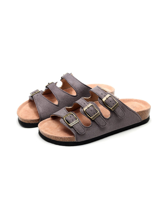 Maibulun | Grey Triple-buckle Suede Upper Sandal