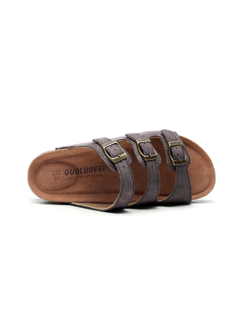 Maibulun | Grey Triple-buckle Suede Upper Sandal