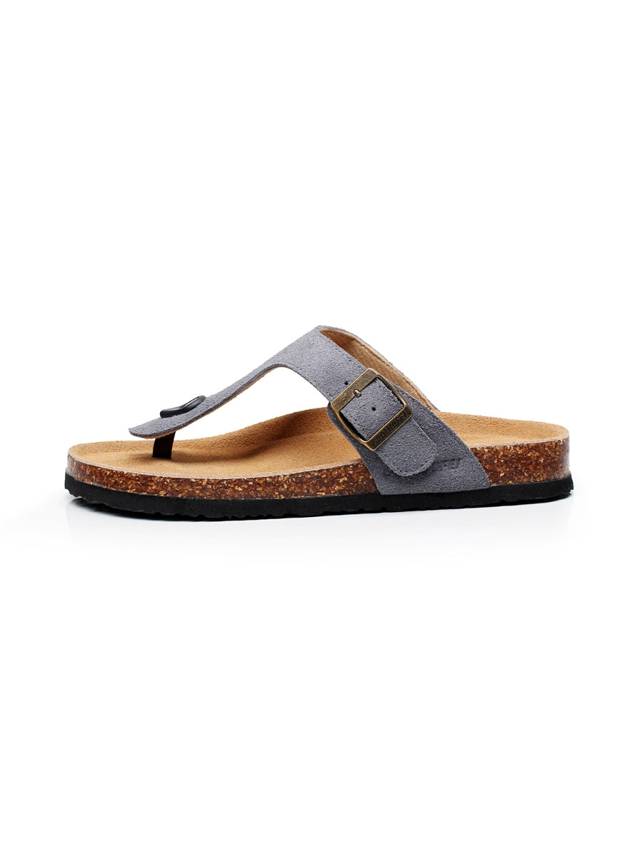 Maibulun | Grey Suede T-strap Leather Sandal