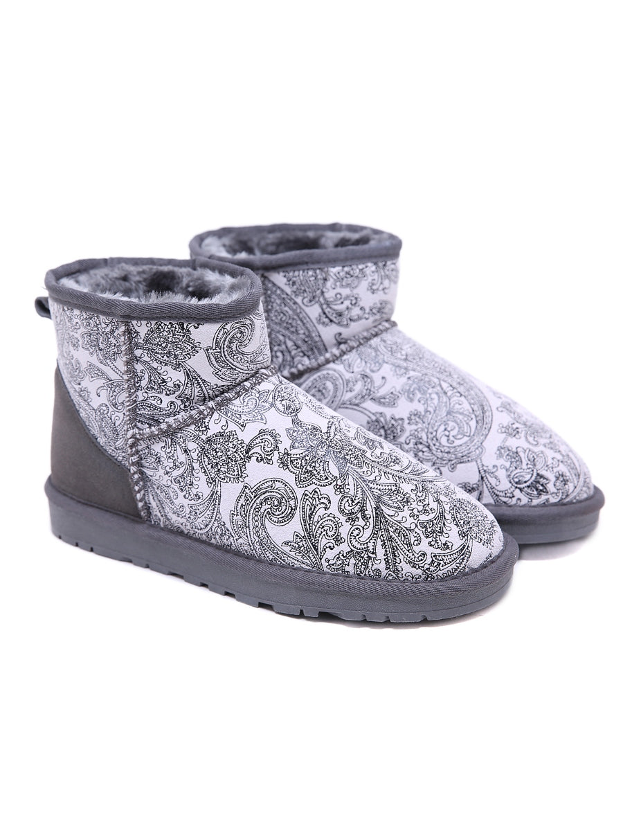 Embroidered Faux Fur-lined Leather Suede Boot