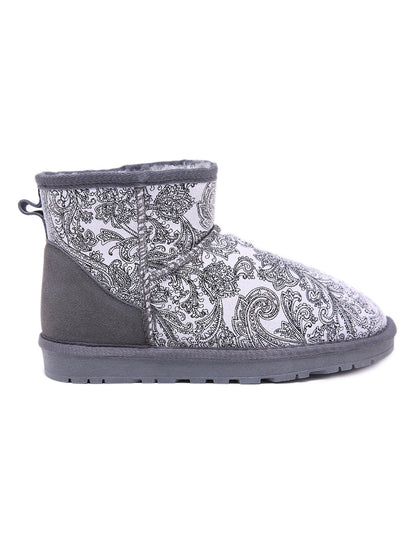 Embroidered Faux Fur-lined Leather Suede Boot