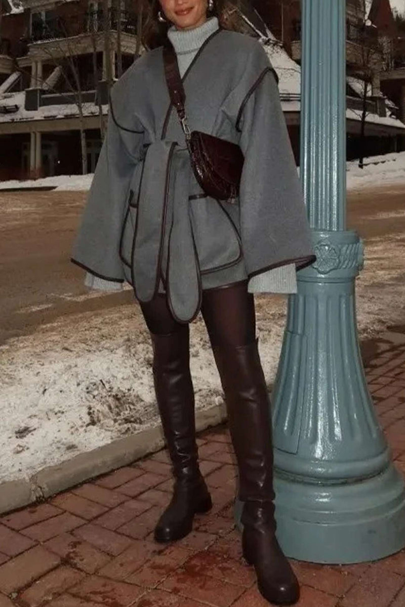 Grey Pocket Belt Blanket Coat