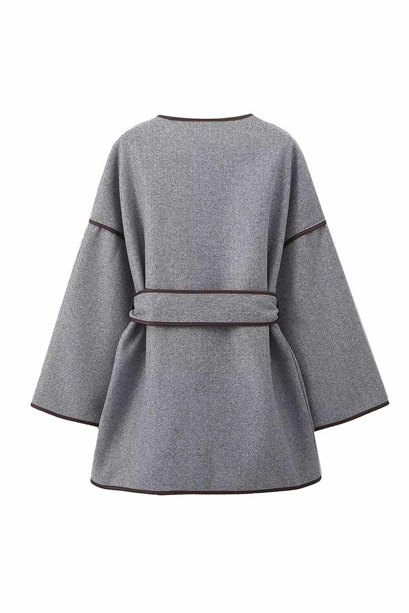 Grey Pocket Belt Blanket Coat