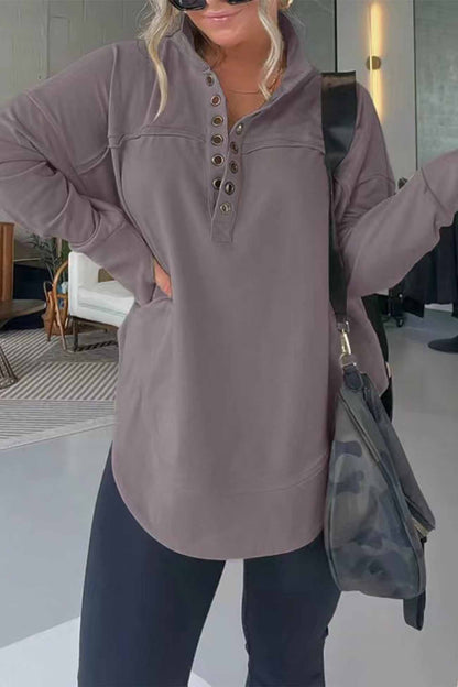 Button Up Long Sleeve Sweatshirt