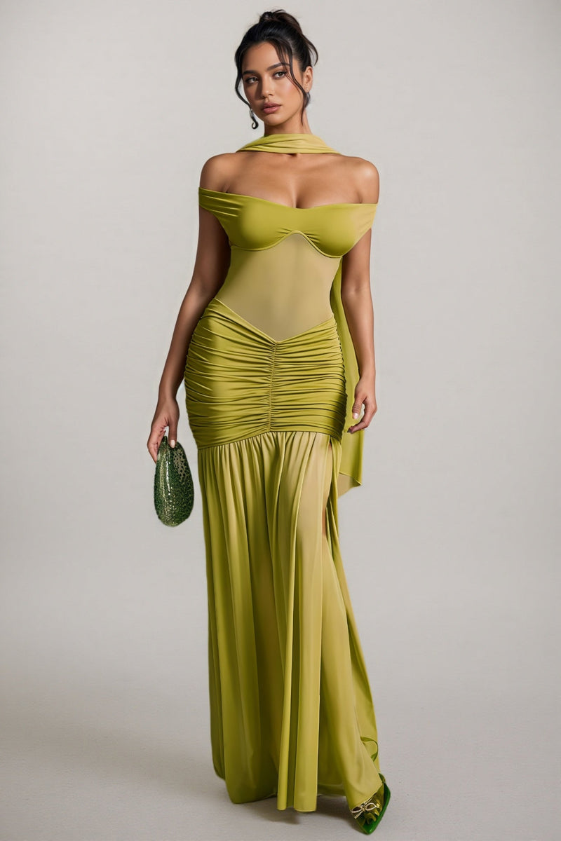 Haeris Halterneck Ruched Maxi Dress