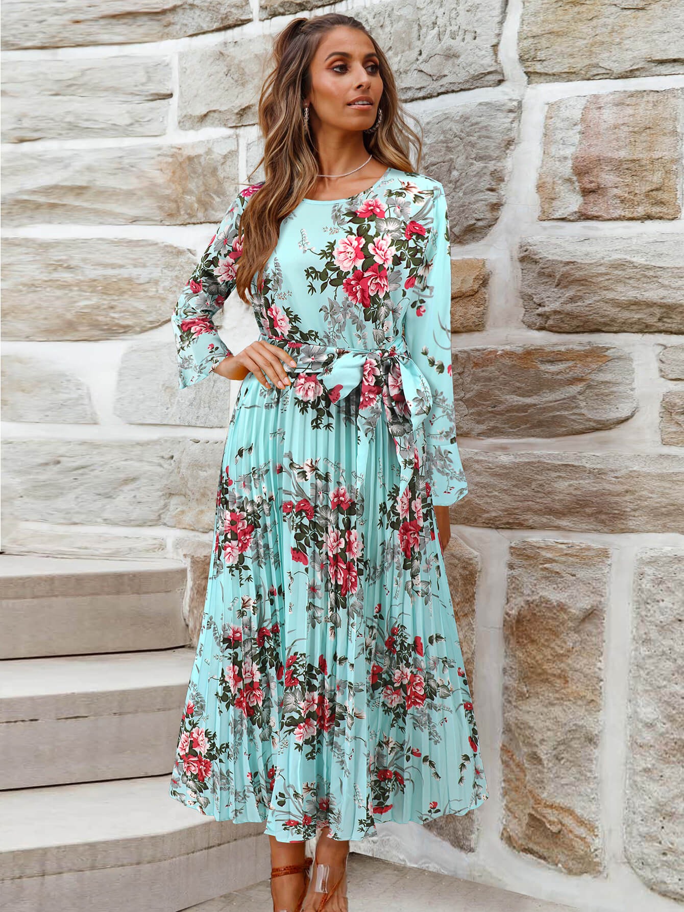 Garden Romance Plisse Maxi Dress - Blue