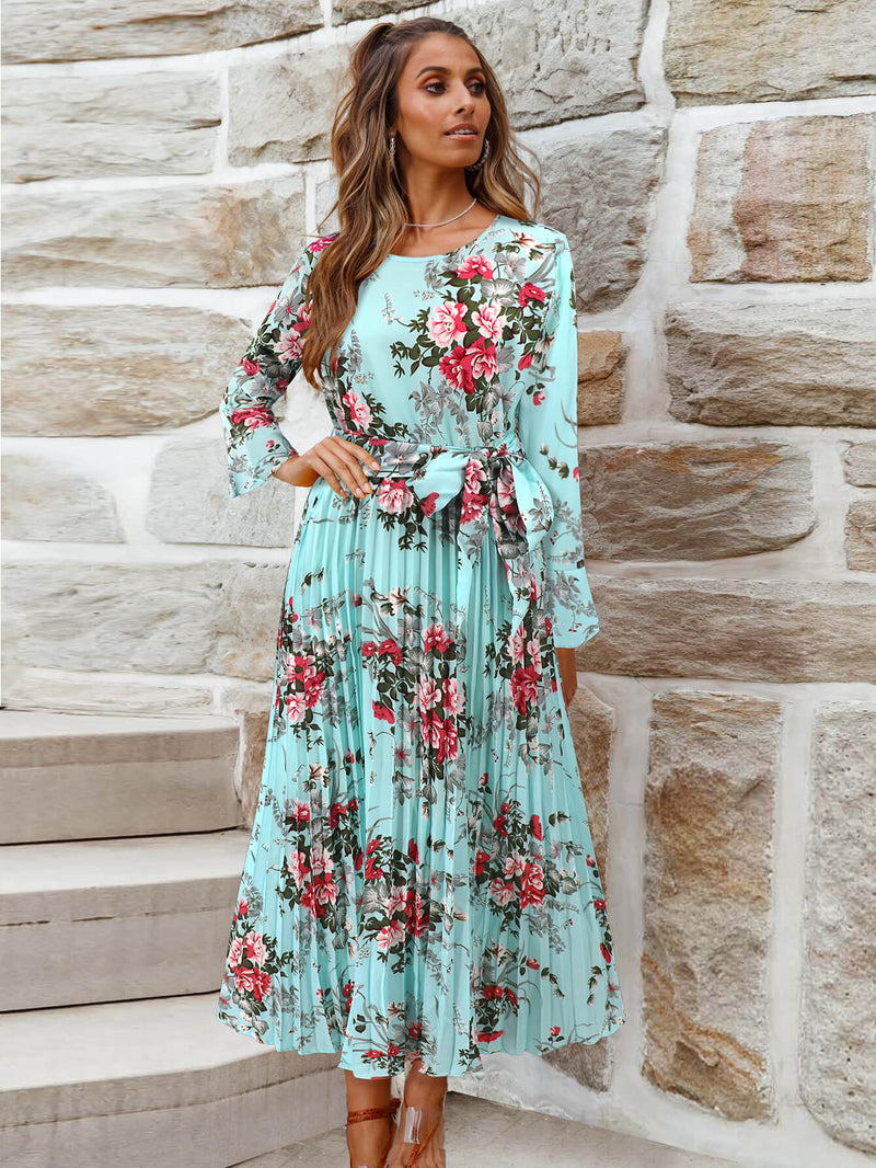 Garden Romance Plisse Maxi Dress - Blue