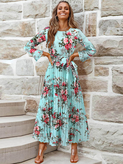 Garden Romance Plisse Maxi Dress - Blue