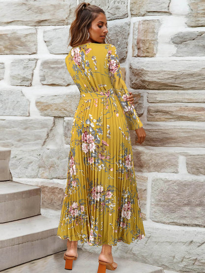 Garden Romance Plisse Maxi Dress - Yellow