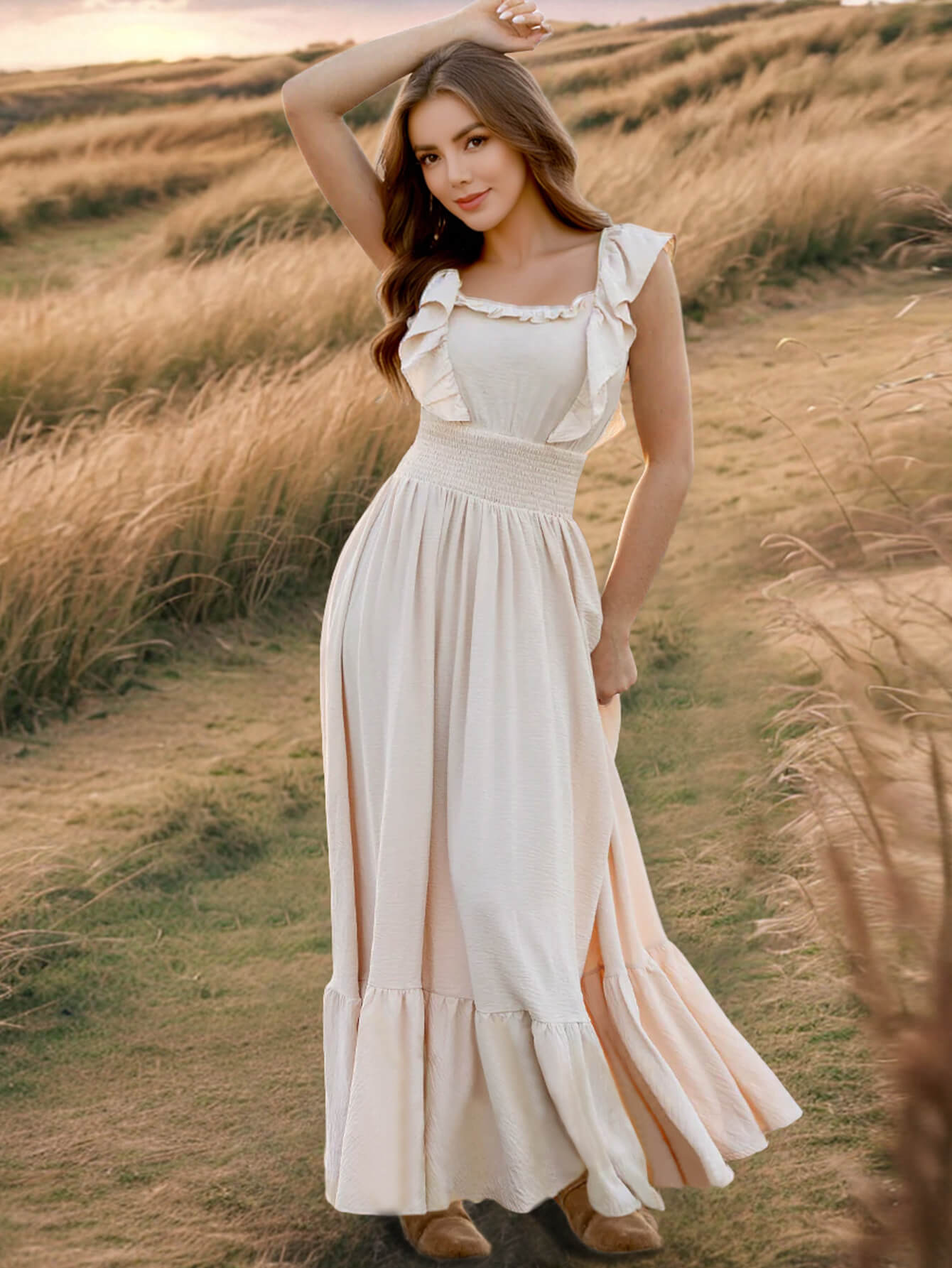 Meralda Ruffle Shoulder Maxi Dress
