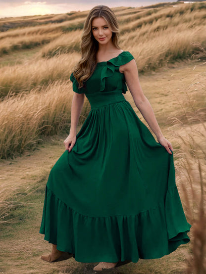 Meralda Ruffle Shoulder Maxi Dress