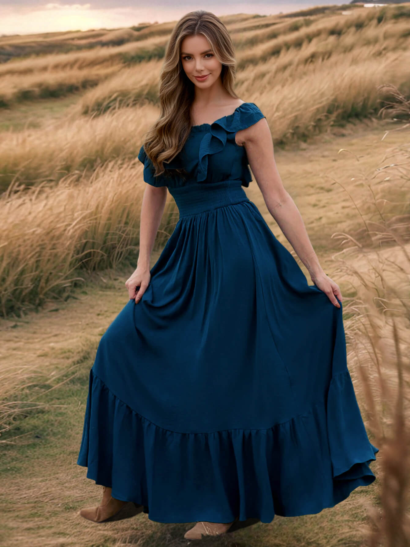 Meralda Ruffle Shoulder Maxi Dress