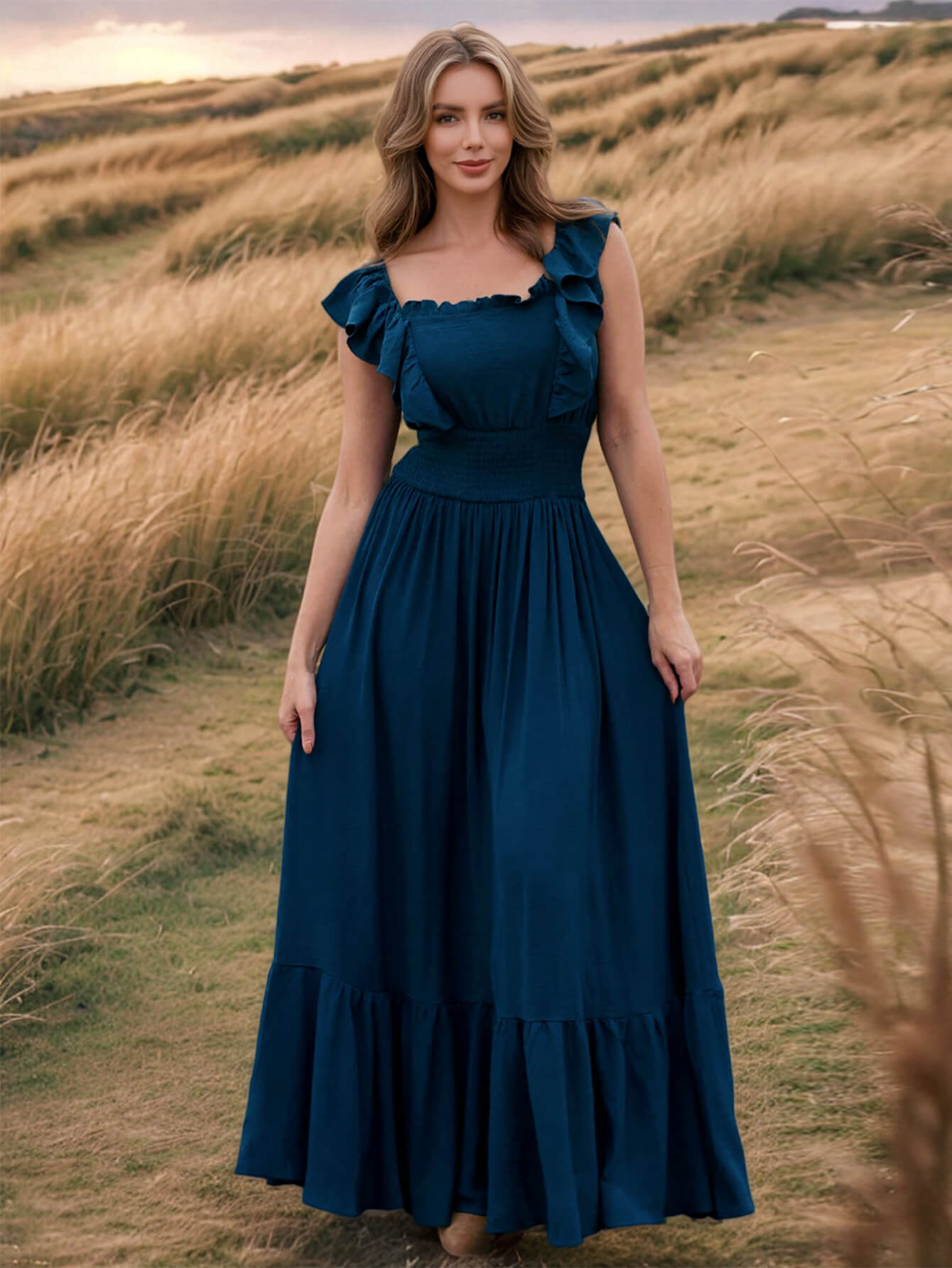 Meralda Ruffle Shoulder Maxi Dress