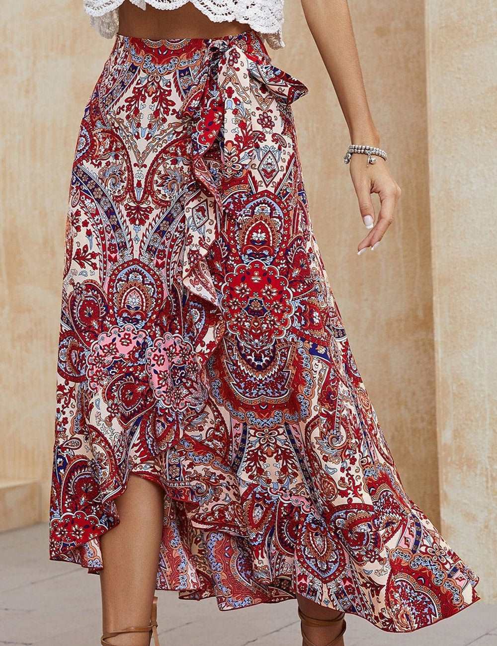 Paisley High Low Midi Skirt