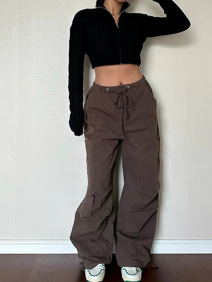 90s Retro Brown Cargo Y2k Drawstring Harajuku Oversized Sweatpants Pant