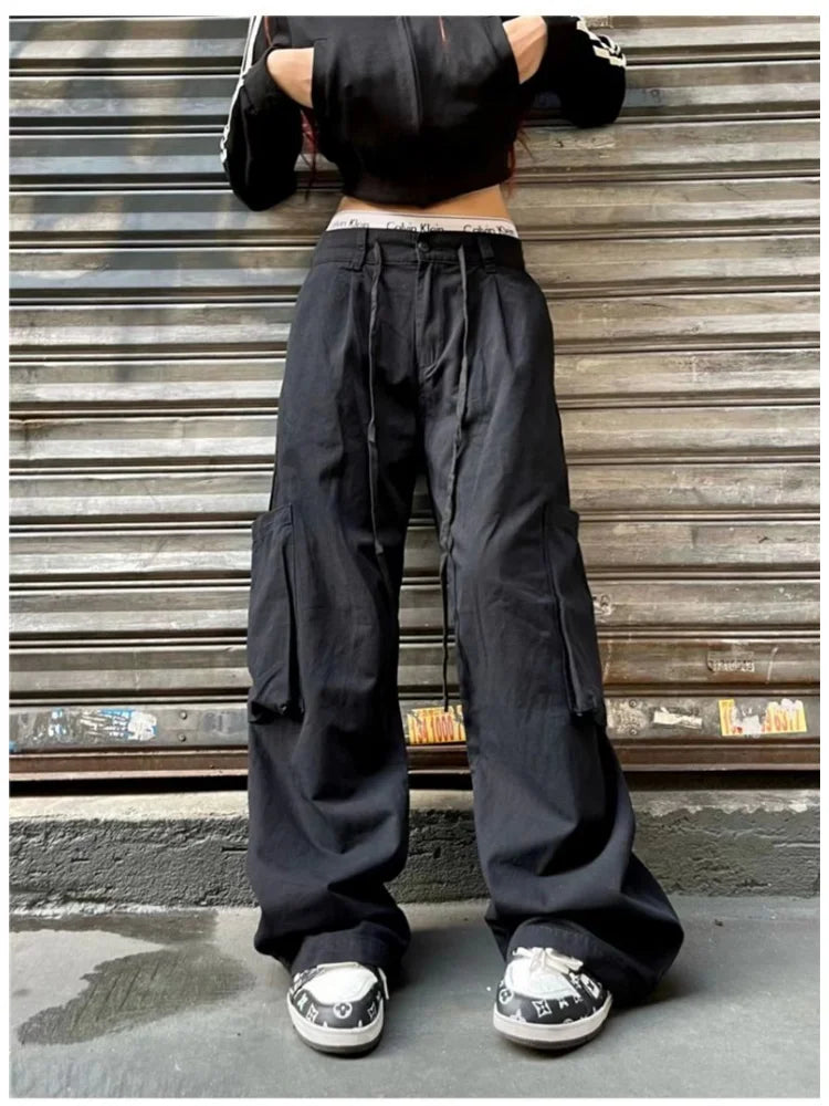 Baggy Gray Parachute Y2k Black Cargo Mopping Pant