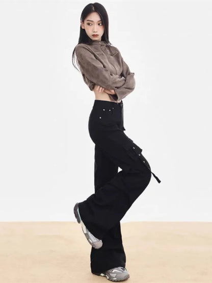 Cyber Punk Black Flare Cargo Y2k Gothic Wide Leg Baggy Harajuku Pant