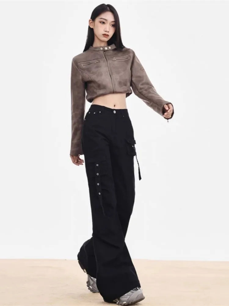Cyber Punk Black Flare Cargo Y2k Gothic Wide Leg Baggy Harajuku Pant