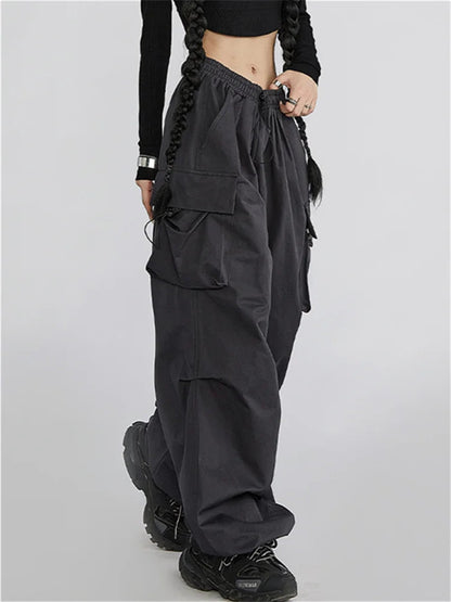 Cyber Y2k Red Parachute Hip Hop Cargo Oversized Punk Wide Leg Pant