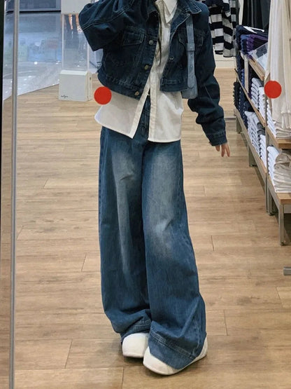 Distressed Blue Baggy 90s Wide Leg Denim Y2k Pant