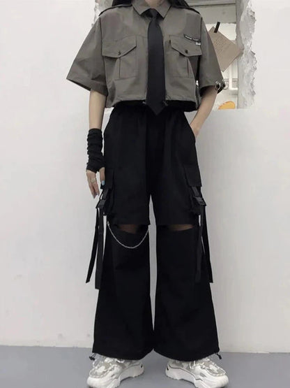 Oversize Chain Punk Techwear Black Alt Wide Leg Pant
