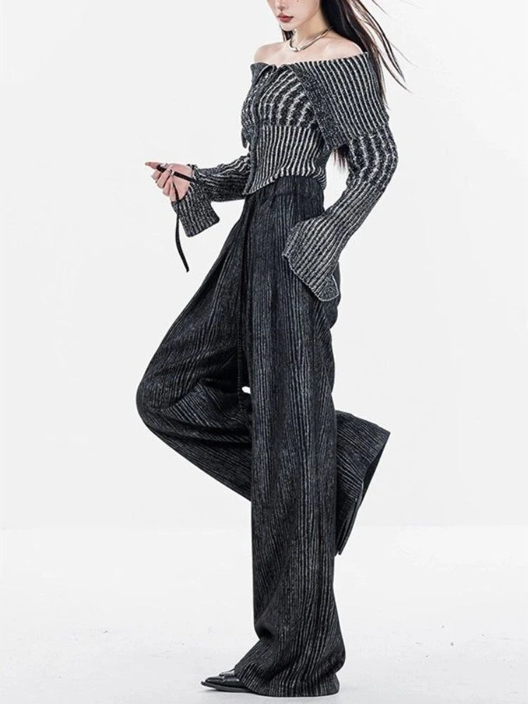 Gray Baggy Y2k Harajuku Oversize Baggy Striped Korean Style Pant