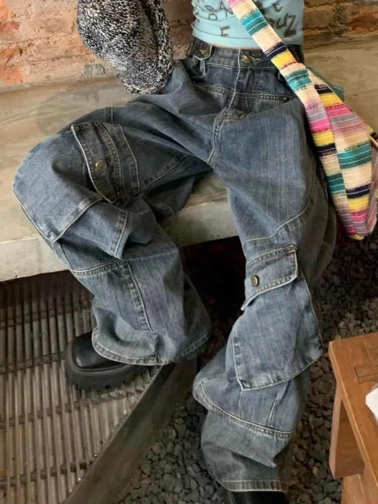 Grunge Baggy Cargo 90s Distressed Wide Denim Harajuku Oversize Pant