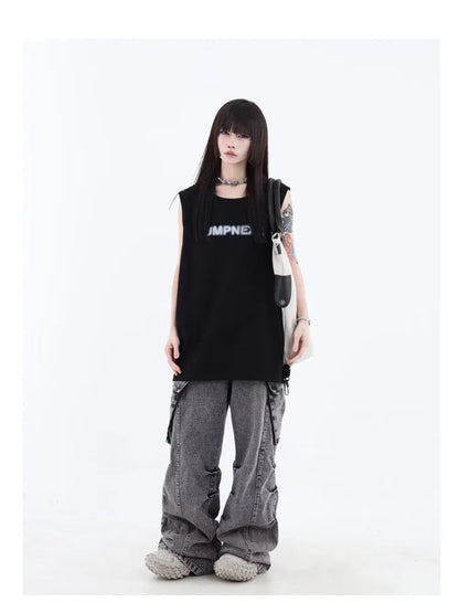 Grunge Cargo Wide Baggy Oversize Denim Distressed Pant