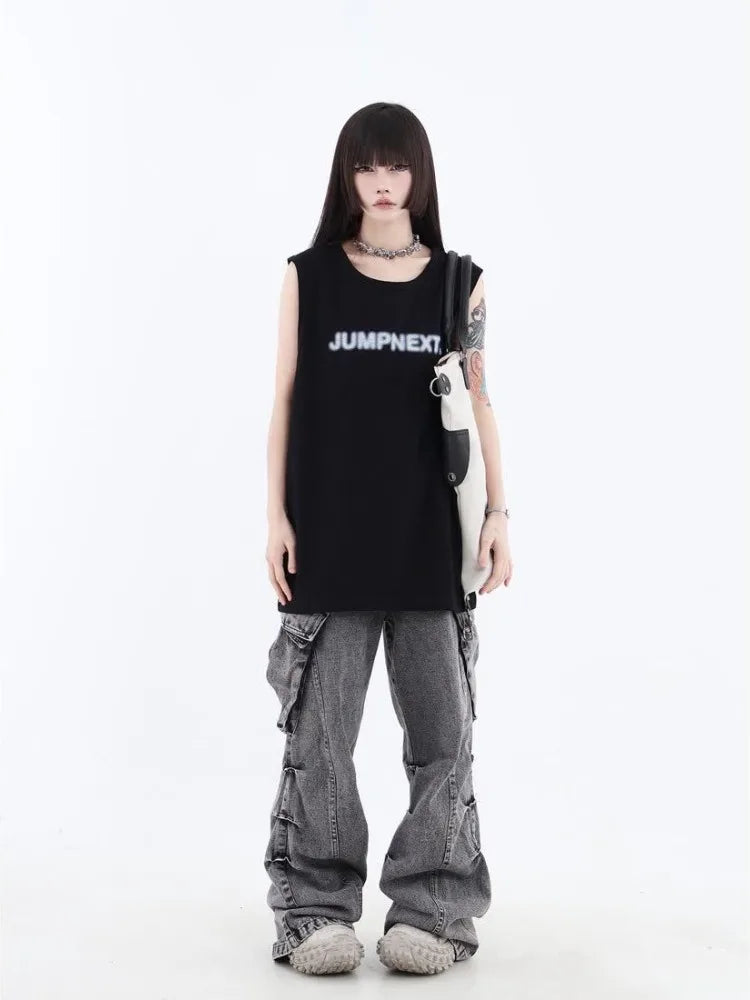 Grunge Cargo Wide Baggy Oversize Denim Distressed Pant