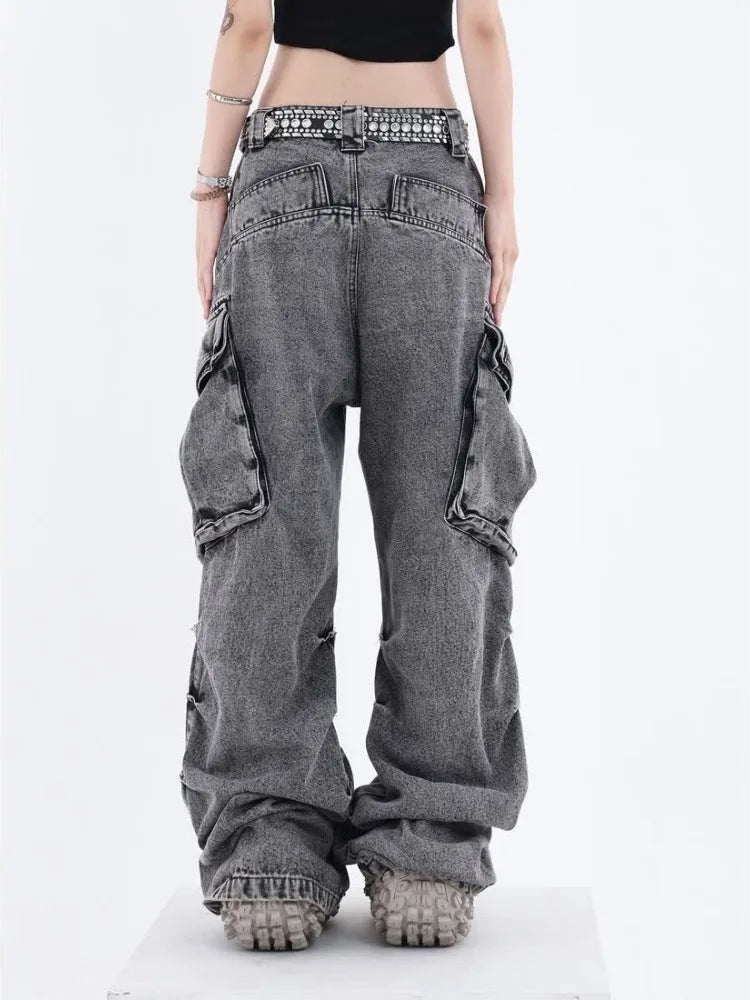 Grunge Cargo Wide Baggy Oversize Denim Distressed Pant