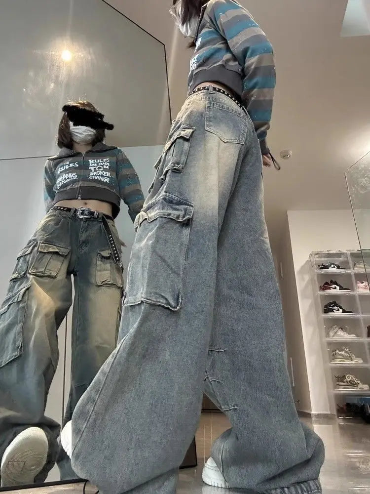 Grunge Distressed Baggy Tooling High Street Y2k Multy Pockets Denim Oversize Pant