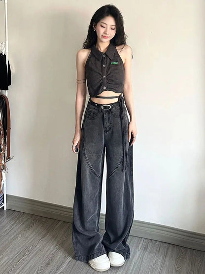Harajuku Black Baggy Japanese Y2k Grunge Distressed Oversize Kpop Korean Style Pant