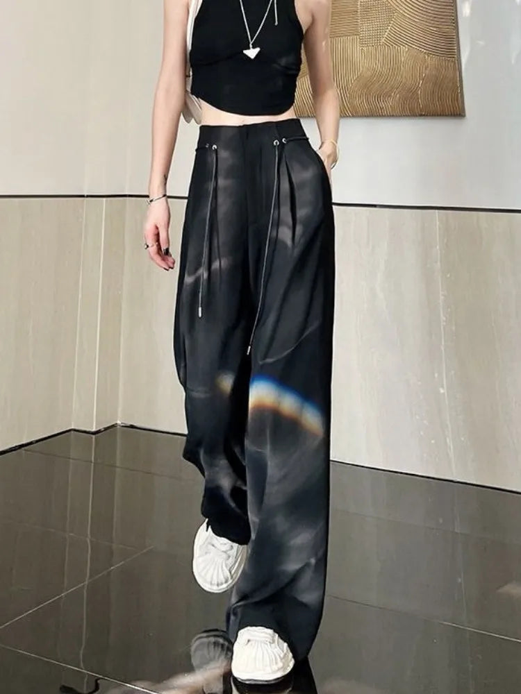 Harajuku Office Lady Basic Grey Wide Leg High Waist Pant