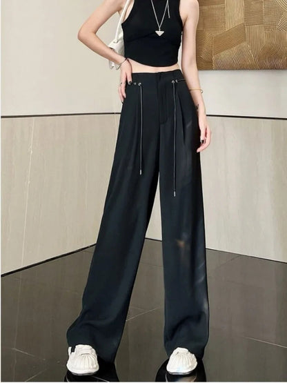 Harajuku Office Lady Basic Grey Wide Leg High Waist Pant