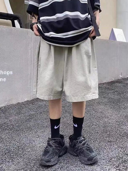 Harajuku Oversize Khaki Cargo Shorts Japanese Style Wide Leg Black Pant