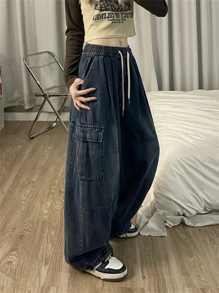 Harajuku Blue Cargo Oversize Y2k Grunge Black Wide Leg Pant