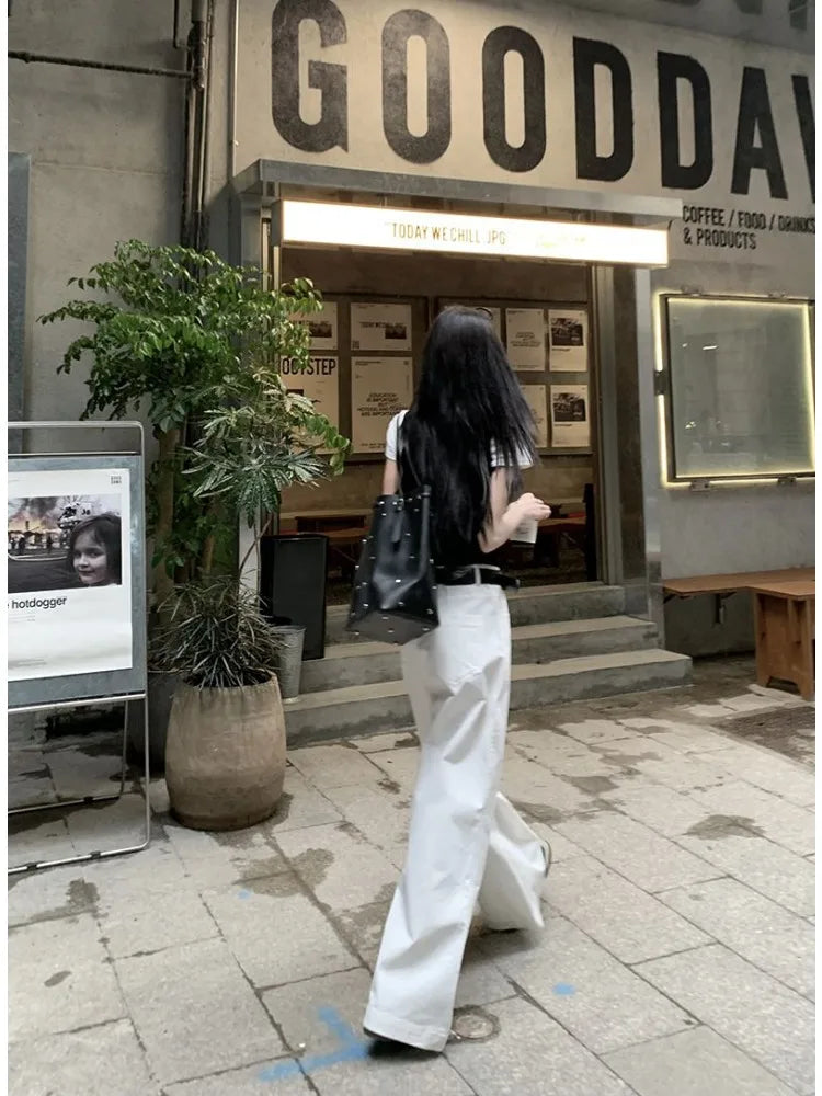 Harajuku White Cargo Korean Oversize Wide Leg Baggy Pant