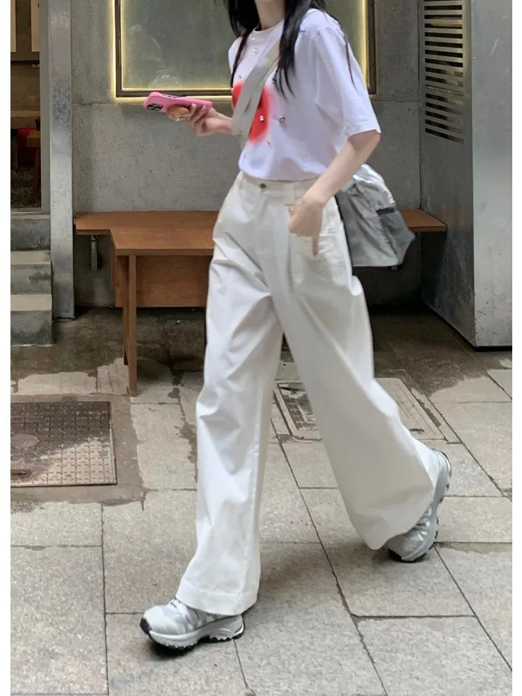 Harajuku White Cargo Korean Oversize Wide Leg Baggy Pant