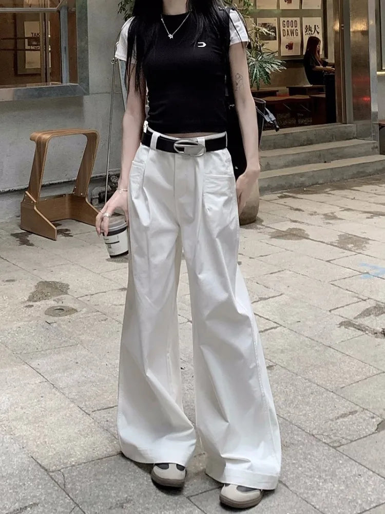 Harajuku White Cargo Korean Oversize Wide Leg Baggy Pant