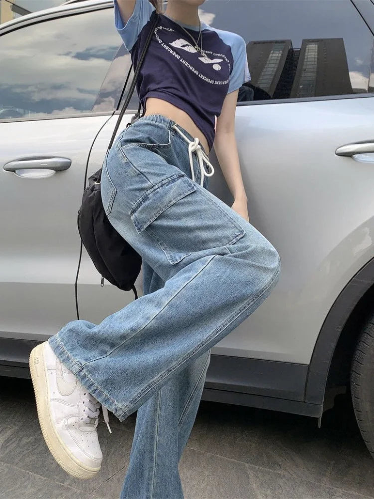 Harajuku Y2k Drawstring Baggy Cargo Pockets Wide Leg Pant