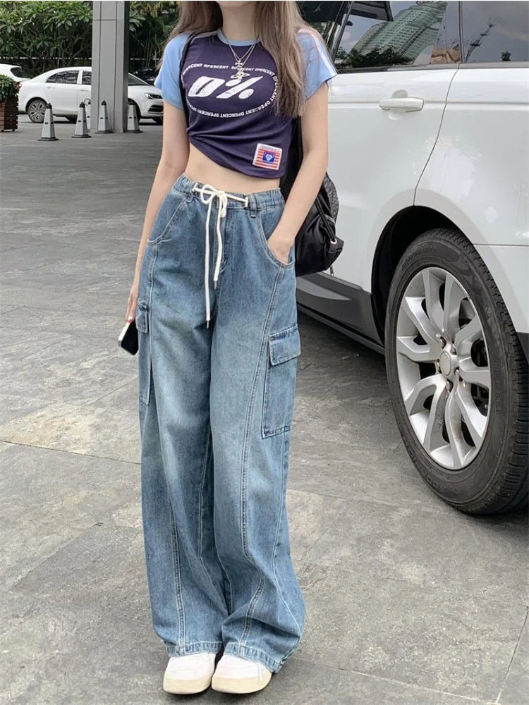 Harajuku Y2k Drawstring Baggy Cargo Pockets Wide Leg Pant