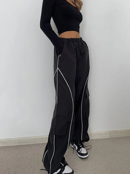 Hip Hop Reflective Cargo Cyber Punk Y2k Oversize Striped Sweatpants Pant