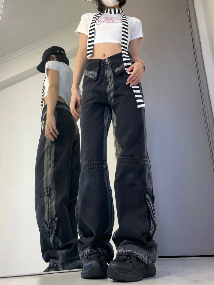 Hippie Black Trashy Distressed Denim High Waist Wide Leg Pant