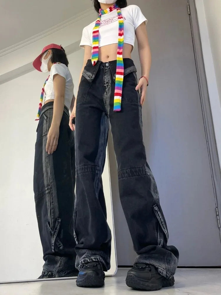 Hippie Black Trashy Distressed Denim High Waist Wide Leg Pant