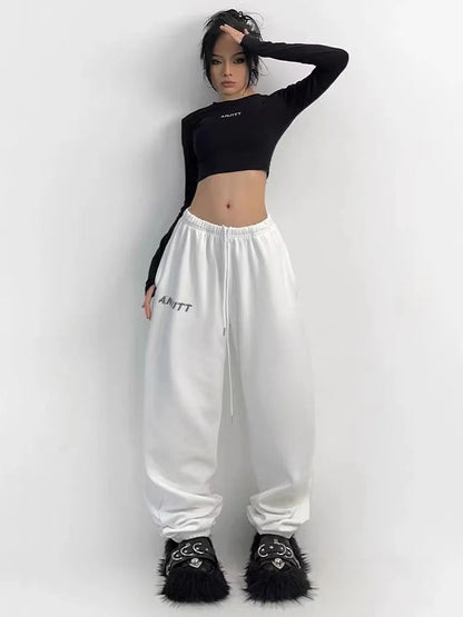 Hippie Gray Jogging Y2k Harajuku Oversize Sports Pants