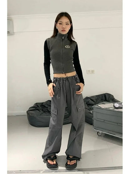 Hippie Gray Cargo Y2k Baggy Techwear Wide Leg Sweatpant