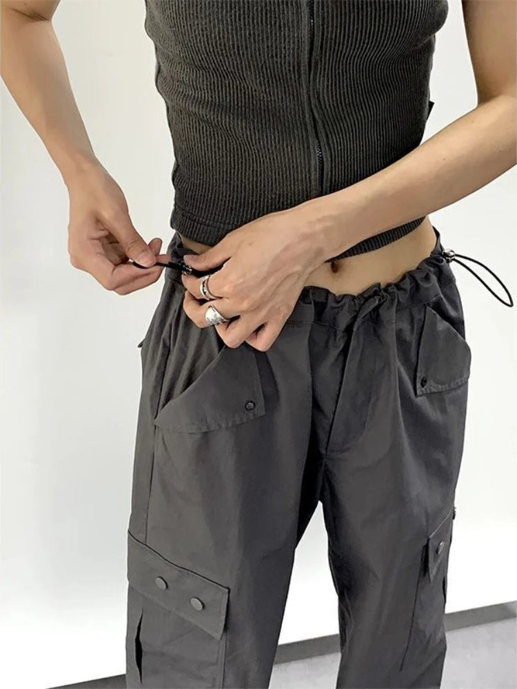 Hippie Gray Cargo Y2k Baggy Techwear Wide Leg Sweatpant