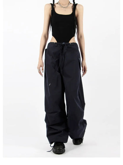 Hippie White Cargo Parachute Y2k Aesthetic Korean Oversize Pant