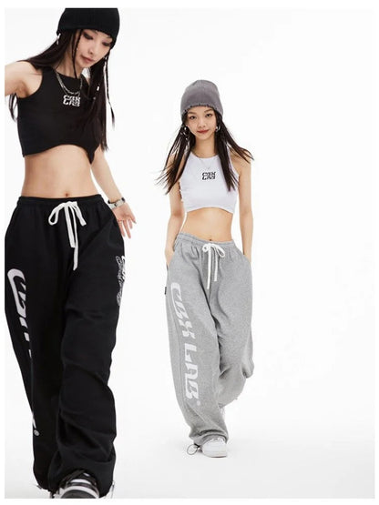 Hippie Gray Baggy Y2k Jogging Sweatpants Korean Oversize Harajuku Kpop Wide Leg Tracksuit Pant