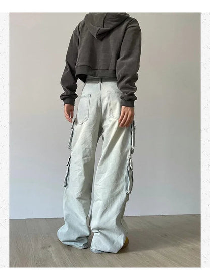 Japanese Y2k Grunge Blue Cargo 90s Multy Pockets Distressed Pant